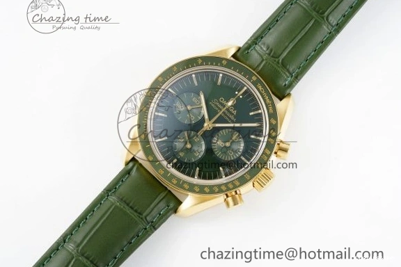 0404 Speedmaster Moonwatch in Moonshine Gold YG RMF Best Edition Green Dial on Green Leather Strap Manual Chrono EasyCare 7832